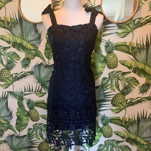 Navy Lace Cocktail Dress with Bow tie Straps